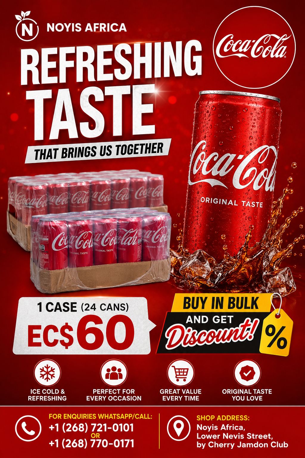 Exclusive African Coca-Cola bulk case wholesale in Antigua — EC$60 per 24-can case