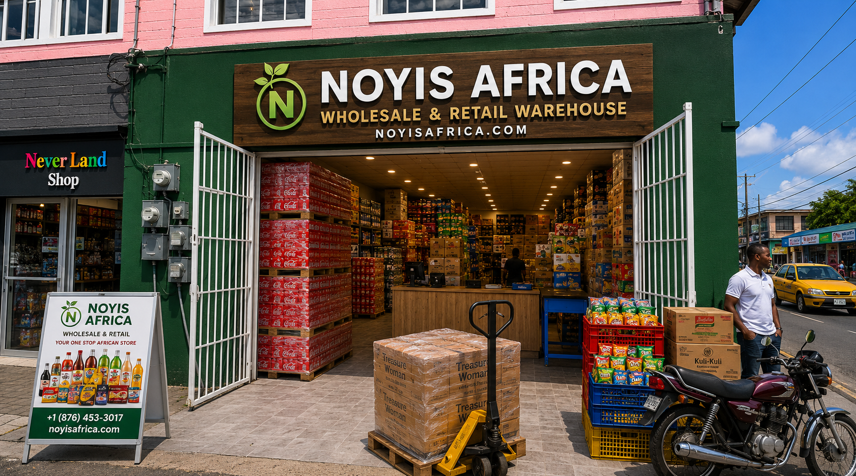 Noyis Africa wholesale & retail warehouse on Lower Nevis Street, Saint John, Antigua
